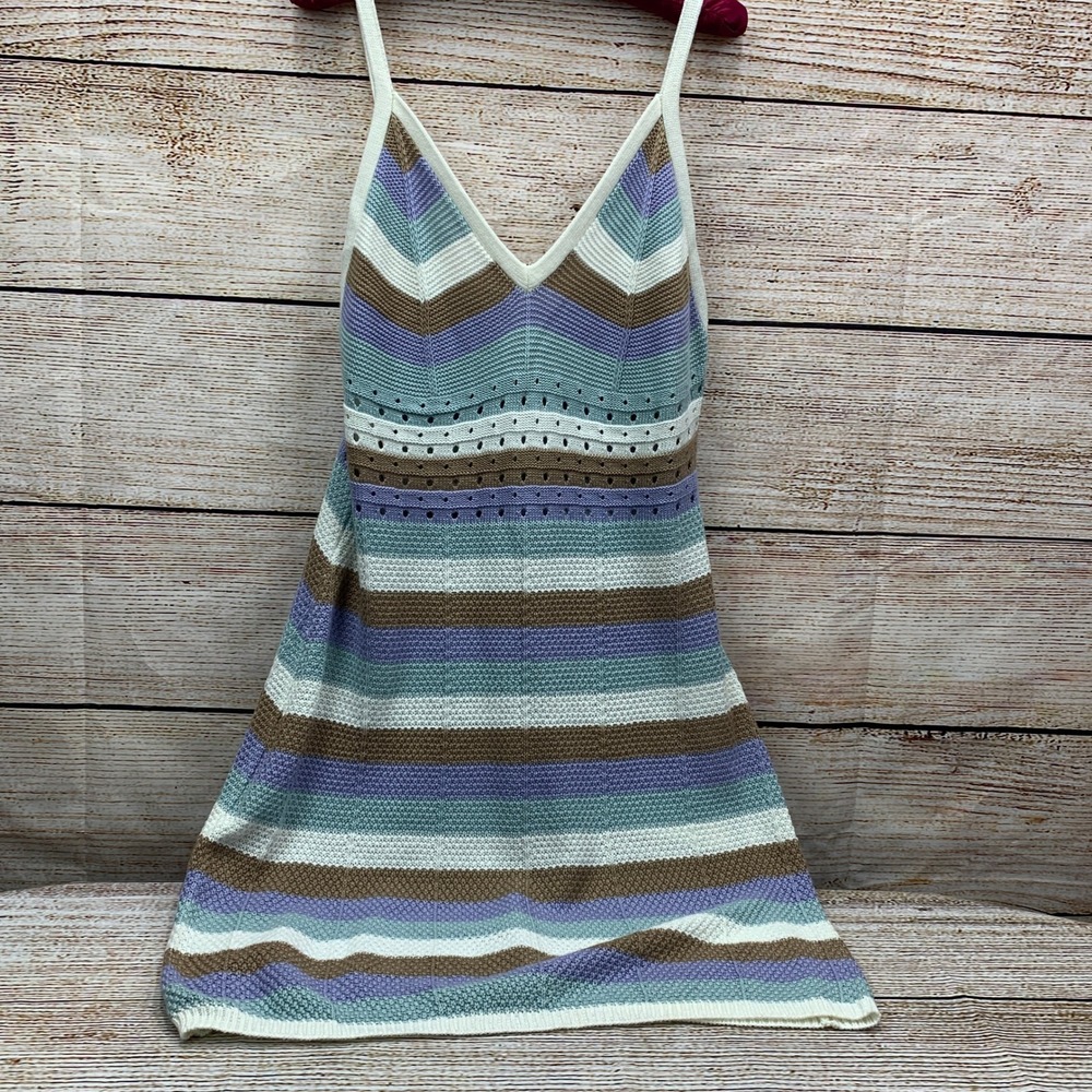 No Comment Knit Mini Dress Striped Sleeveless Casual Summer Dress‎ [Size XL]